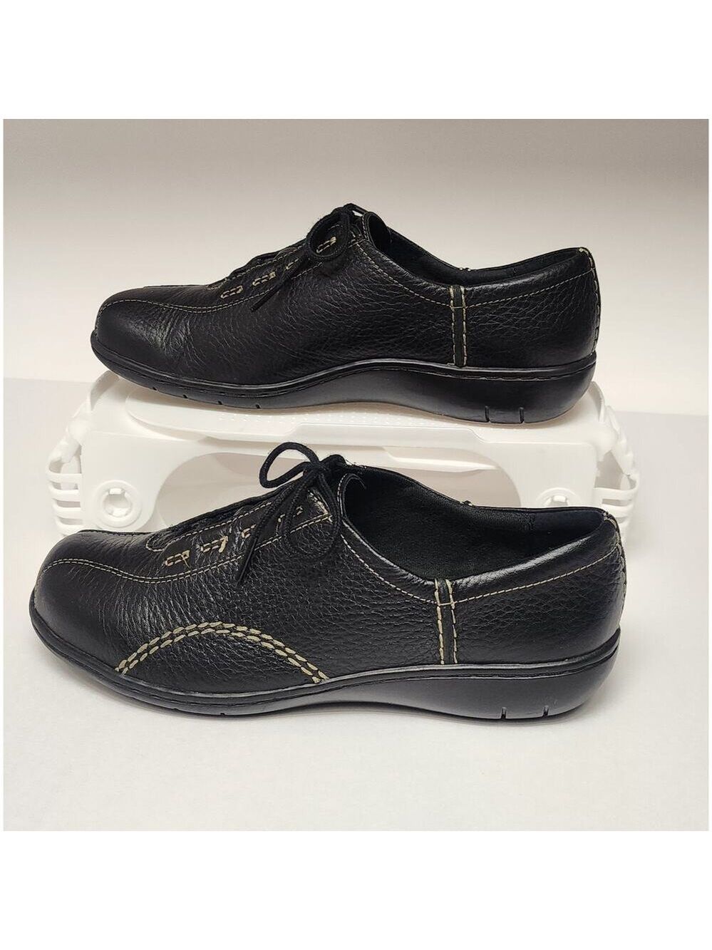 Clarks Viola Black Leather Loafer Lace Up Casual Shoes Size 7 Medium - Picture 3 of 8
